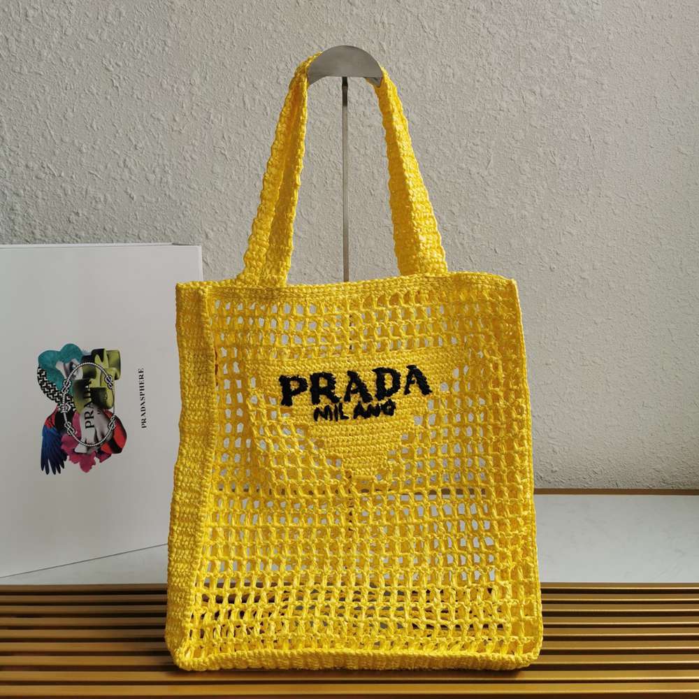 Prada Small Tote Bag In Yellow Woven Raffia IAMBS242308 Outlet Sales